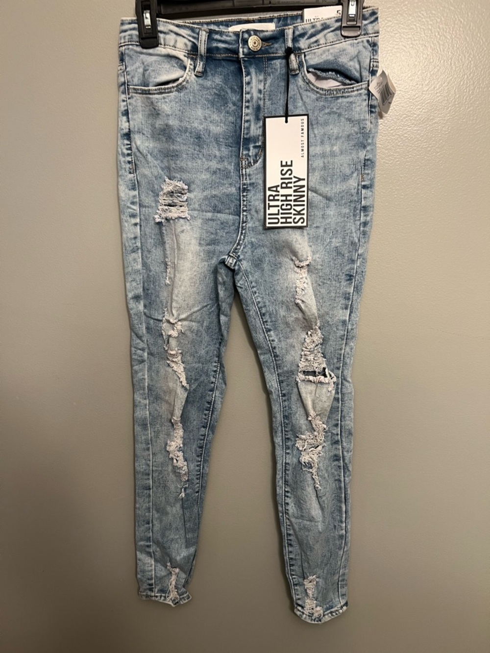 Almost Famous Light Blue Ultra High Rise Distressed Skinny Jeans